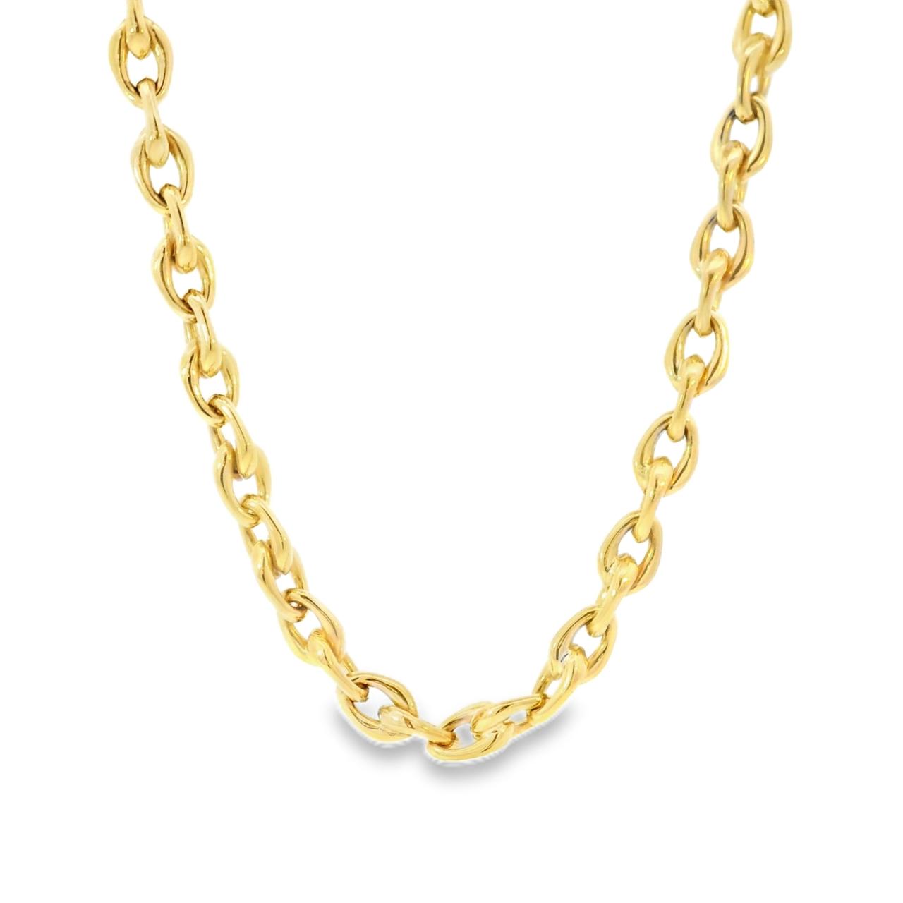 9ct yellow gold 50 cm necklet with graduated oval links and a fancy clasp, polished finish.