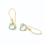 9ct yellow gold green quartz drop earrings with tri cut gemstones and hook fittings