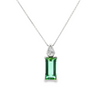 18ct white gold pendant featuring a 4.24ct rectangular cut green tourmaline and bezel-set shield diamond on a fine trace link chain.