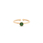 9ct yellow gold ring featuring a 4.50mm round-cut green tourmaline in a circular bezel collet setting on a polished band.