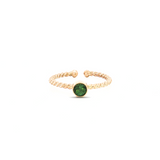 9ct yellow gold ring featuring a 4.50mm round-cut green tourmaline in a circular bezel collet setting on a polished band.