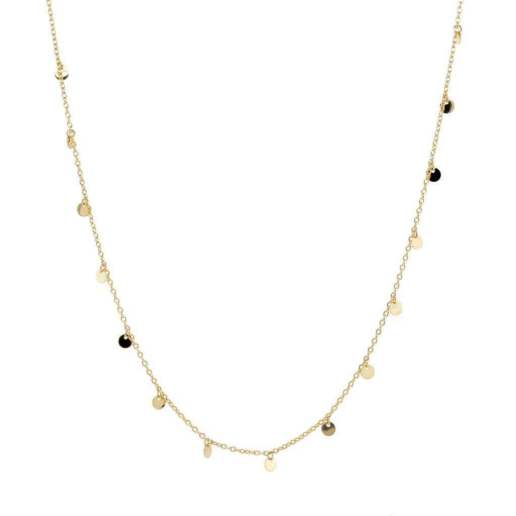 9ct yellow gold necklace with facetted chain and hanging disc details