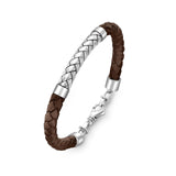 Hoxton brown plaited leather bracelet with sterling silver fittings.