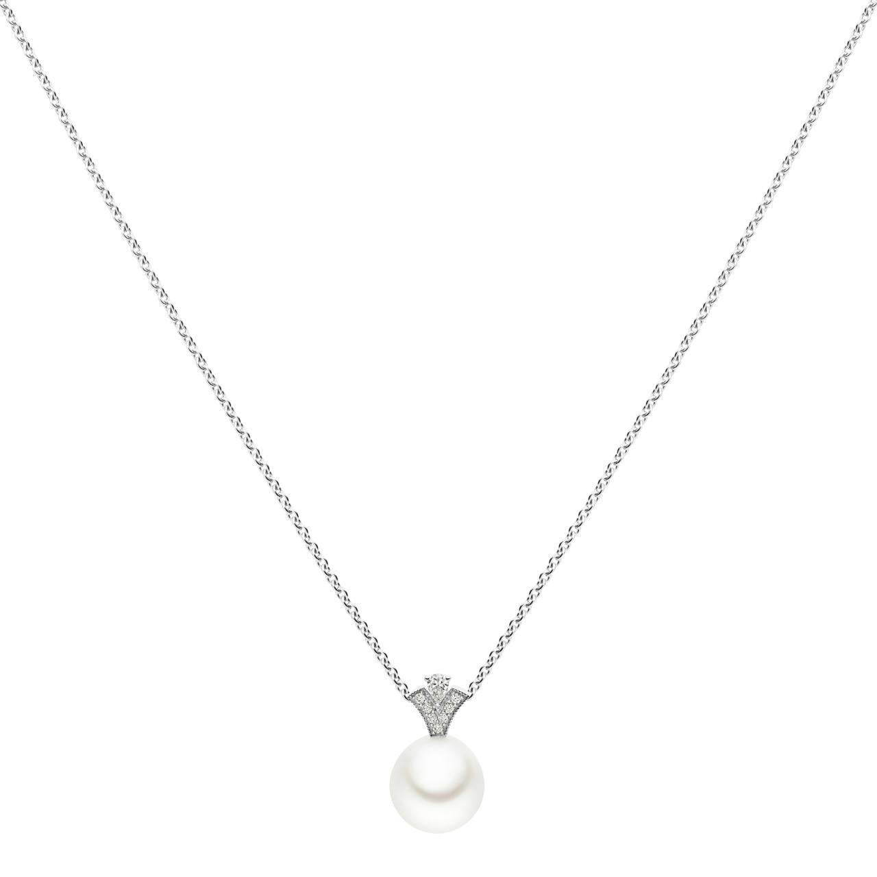 18ct white gold Kailis Charleston Classic pendant with 11mm South Sea pearl and diamond accent.