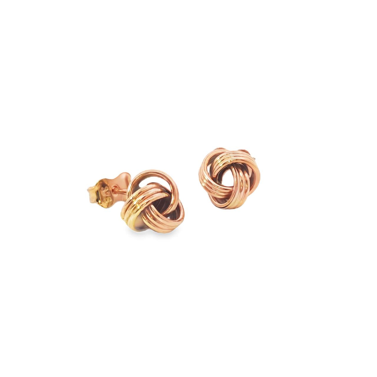 9ct yellow gold knot stud earrings with triple strand design
