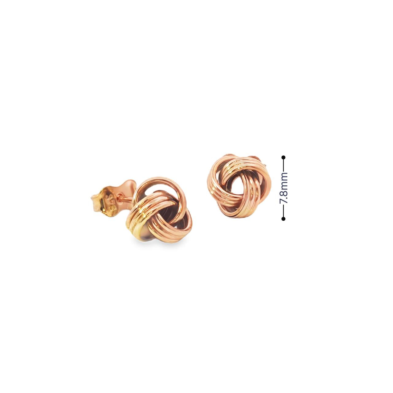 9ct yellow gold knot stud earrings with triple strand design