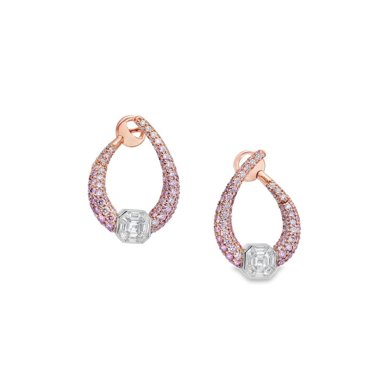 2023 Limited Edition Argyle Ellipse Earrings in 18ct rose and white gold, featuring pavé set graduating ovals with pink and white diamonds, limited edition No. 33 of 80.