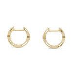 Roberto Coin Love In Verona 18ct yellow gold diamond huggie earrings featuring flower motif and hidden rubies.