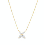 18ct yellow gold diamond necklace with marquise cut diamonds arranged in a star cluster