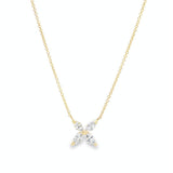 18ct yellow gold diamond necklace with marquise cut diamonds arranged in a star cluster