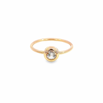 9ct rose gold ring featuring a 5mm round morganite in a plain polished bezel setting.