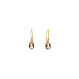 9ct rose gold drop earrings featuring 8x6mm oval-cut morganites in four-claw settings with bezel collets and hook fittings.