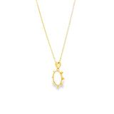 9ct yellow gold pendant featuring an oval mother of pearl drop with beaded surround and articulated pendant runner.
