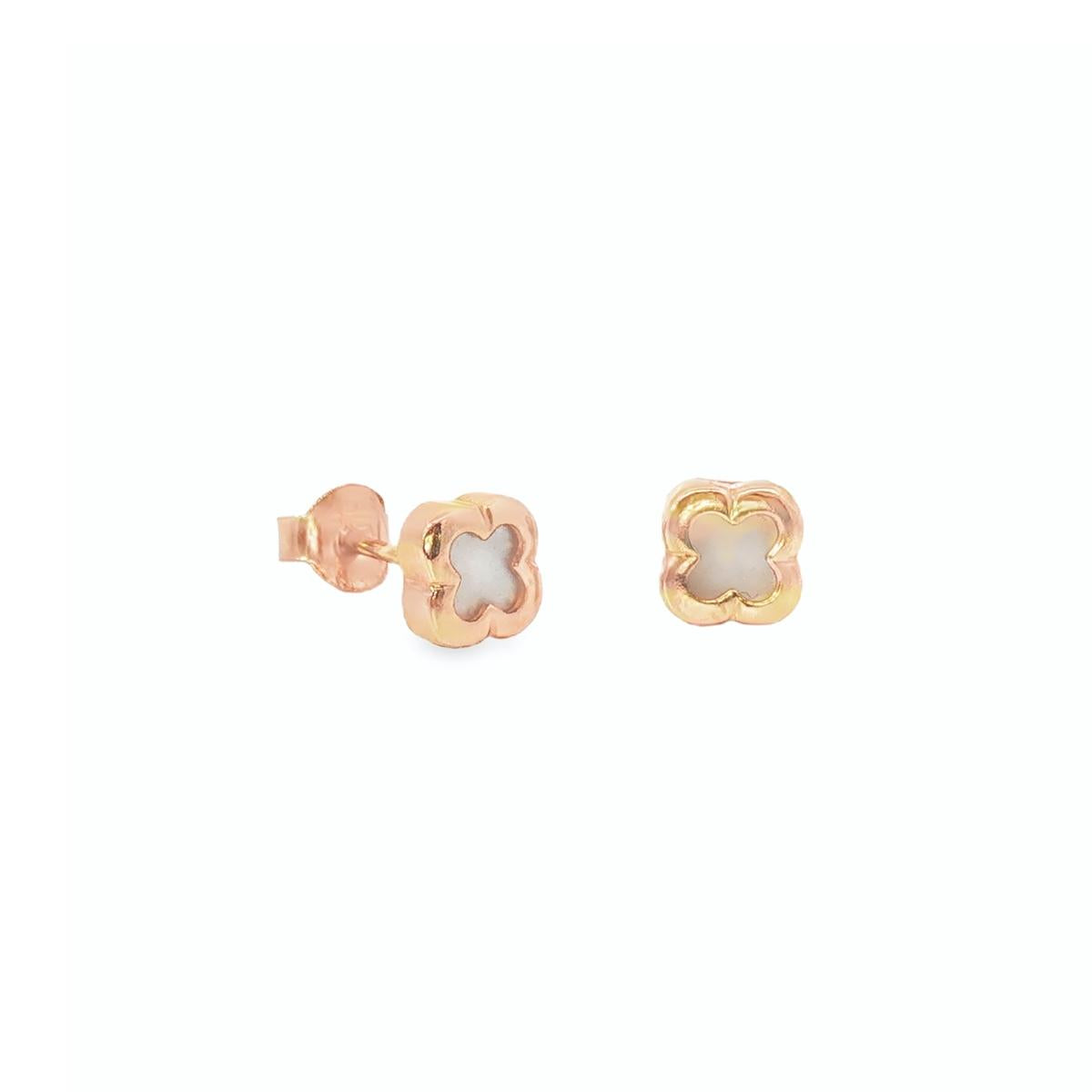 9ct rose gold clover stud earrings with mother of pearl centre