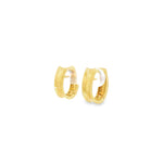 18ct yellow gold oval concave huggie earrings featuring a sculptural curved design with a polished finish.