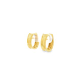 18ct yellow gold oval concave huggie earrings featuring a sculptural curved design with a polished finish.