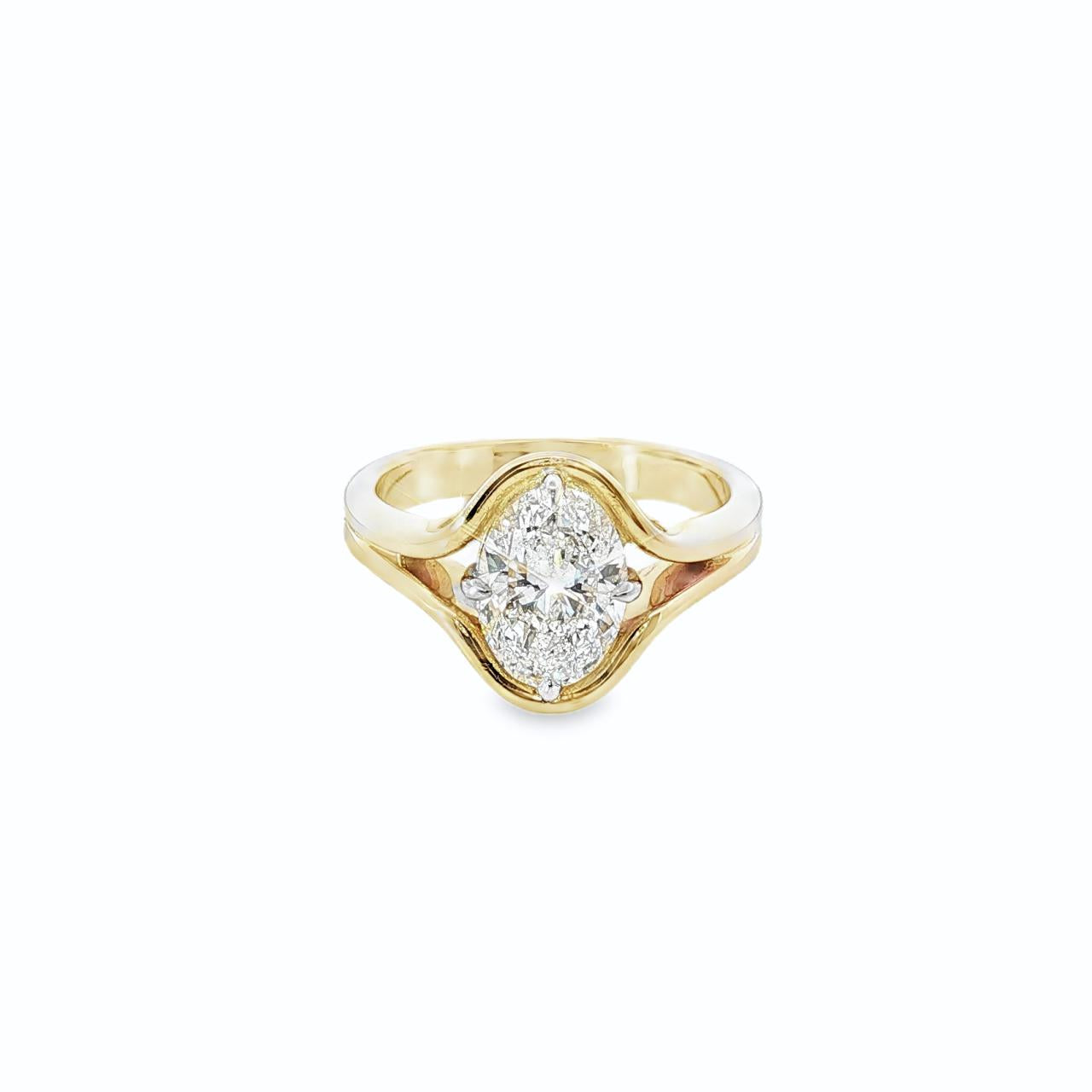 18ct yellow gold oval diamond ring with 1.81ct GIA certified diamond in NSEW claw setting