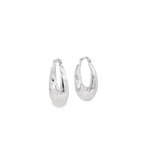 9ct white gold oval graduated hoop earrings featuring a polished finish with secure clip catch fittings.