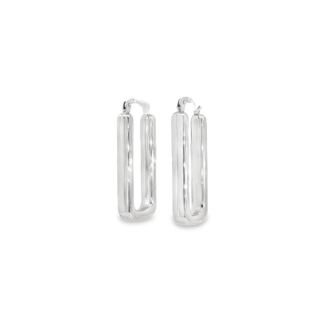 9ct white gold 30 x 4.7mm oval hoop earrings featuring a polished finish with post and clip fittings.