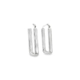 9ct white gold 30 x 4.7mm oval hoop earrings featuring a polished finish with post and clip fittings.
