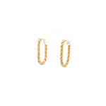 18ct yellow gold 15 x 2mm oval twist huggie earrings featuring a polished finish and hinged clip catch closure.