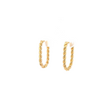 18ct yellow gold 15 x 2mm oval twist huggie earrings featuring a polished finish and hinged clip catch closure.
