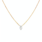 18ct rose gold necklace with pear cut diamond in three claw setting