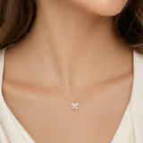 18ct yellow gold diamond necklace with pear cut diamonds arranged in offset clover cluster
