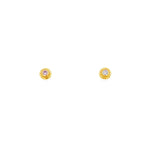 18ct rose gold stud earrings featuring bezel-set Argyle pink diamonds with circular surrounds, 2x 5PP SI round brilliant cut diamonds totalling 0.10ct, certified by Pink Diamonds Australia.