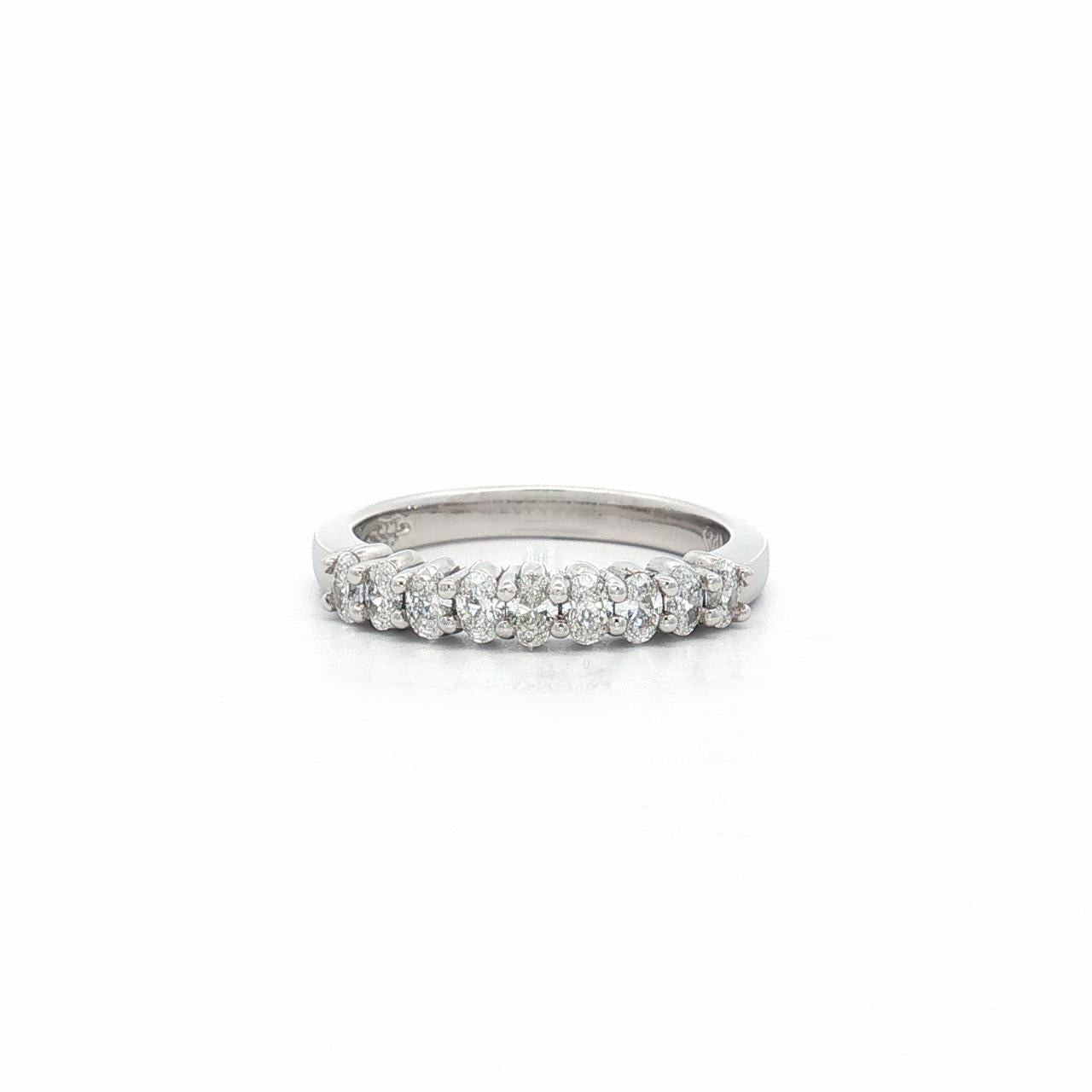 platinum diamond band ring with oval cut diamonds in shared claw setting