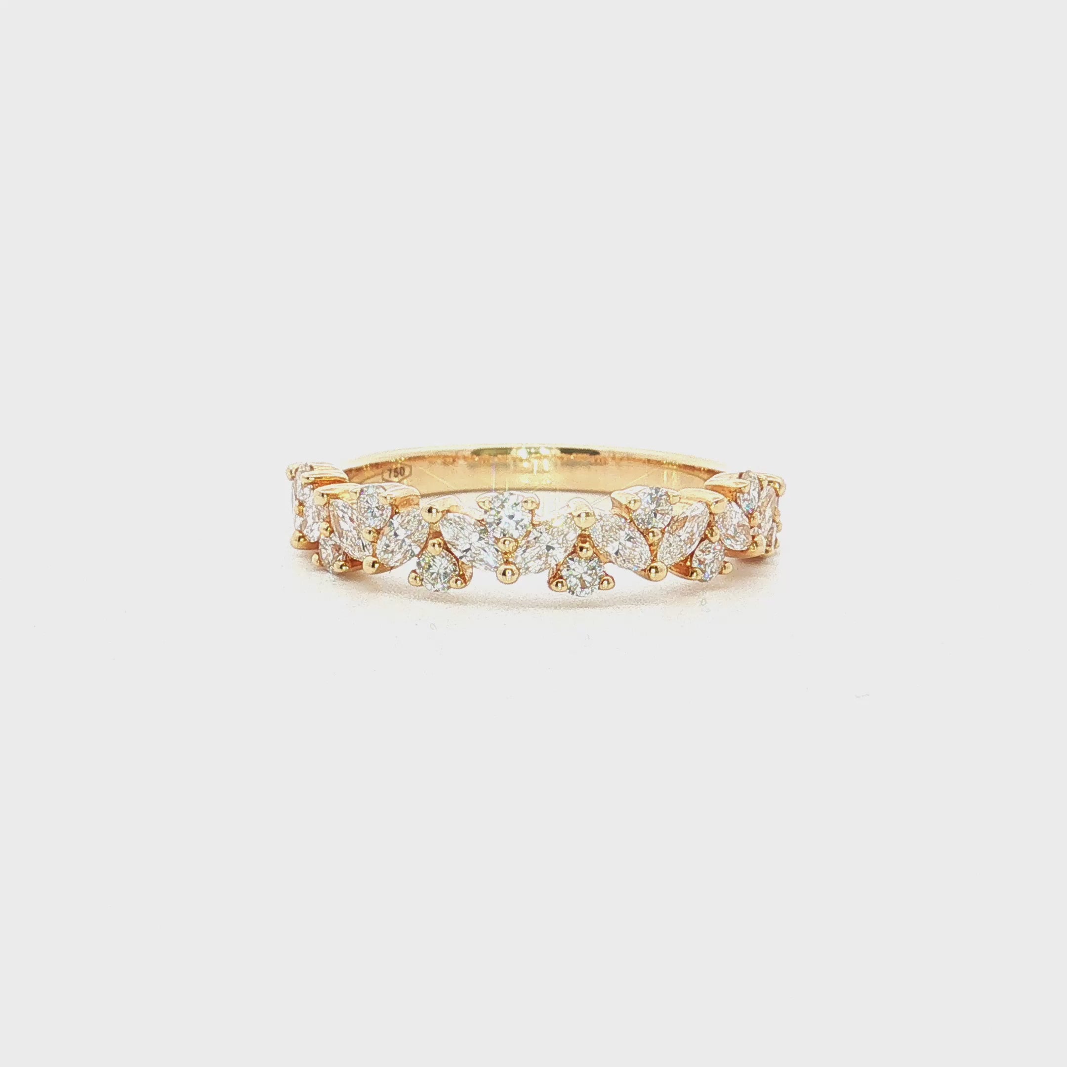 Marquise and round diamond band in yellow gold
