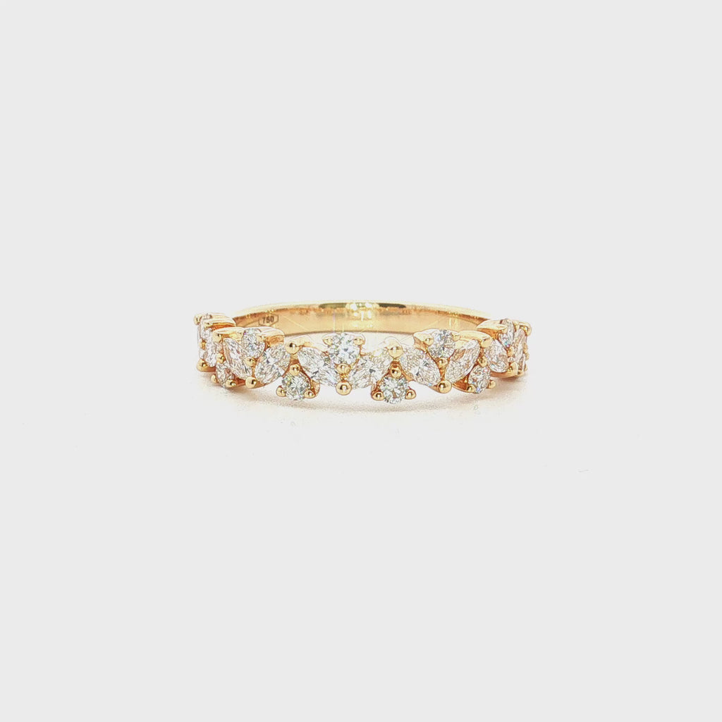 Marquise and round diamond band in yellow gold
