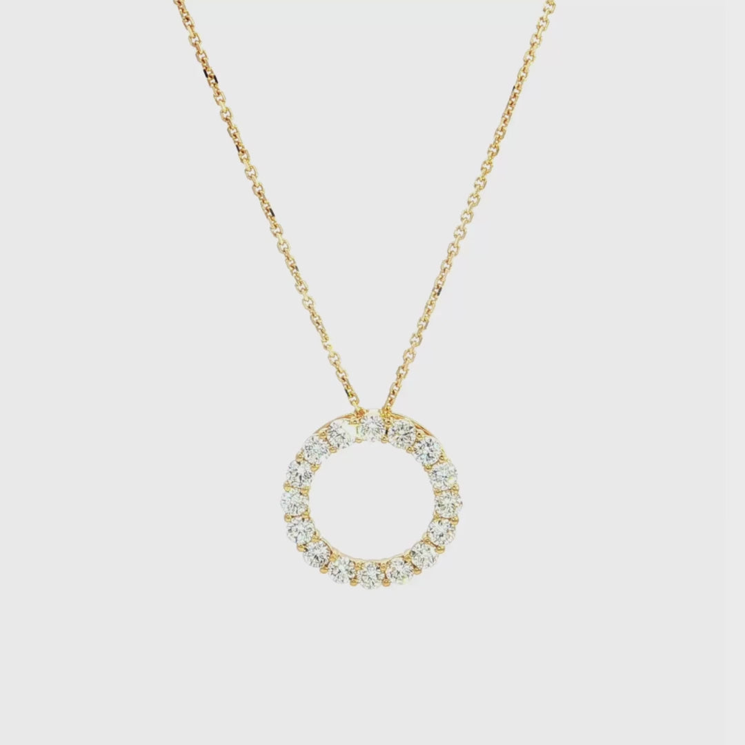 18ct yellow gold Diamond Circle of Life Pendant featuring a 12mm open circle with claw-set round brilliant cut diamonds totalling 0.54ct.