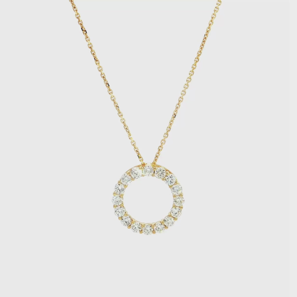 18ct yellow gold Diamond Circle of Life Pendant featuring a 12mm open circle with claw-set round brilliant cut diamonds totalling 0.54ct.