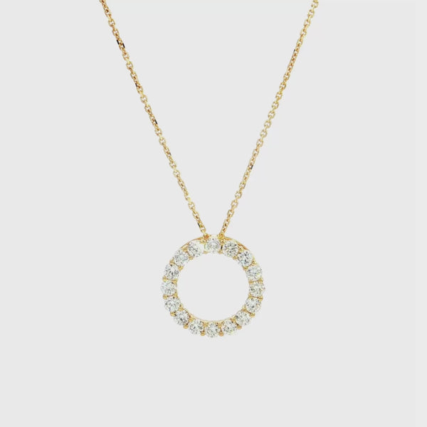 18ct yellow gold Diamond Circle of Life Pendant featuring a 12mm open circle with claw-set round brilliant cut diamonds totalling 0.54ct.