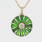 18ct yellow gold chrome diopside and diamond wheel pendant with central diamond