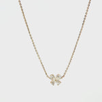18ct yellow gold diamond necklace with pear cut diamonds arranged in offset clover cluster