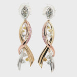 18ct three tone gold Allure earrings with GIA certified marquise diamonds, Argyle pink diamonds and natural coloured diamond ribbon design