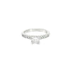 18ct white gold diamond ring featuring a 0.51ct princess cut diamond with ten round brilliant cut diamond accents.