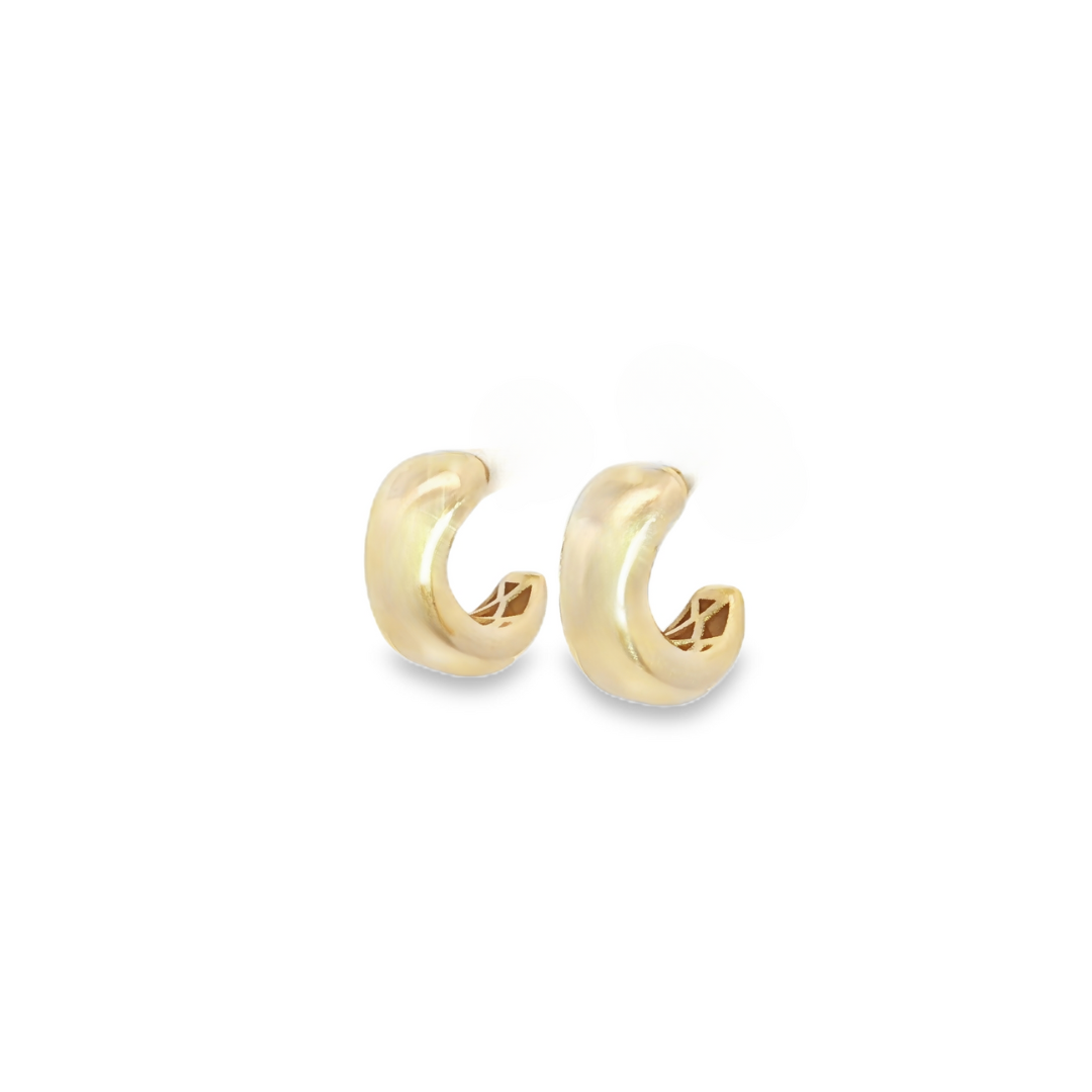 9 ct yellow gold puff-tapered cuff stud earrings with post and butterfly fittings.