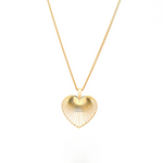 9ct yellow gold puff heart pendant with polished open wire design and fixed pendant runner. Chain sold separately.