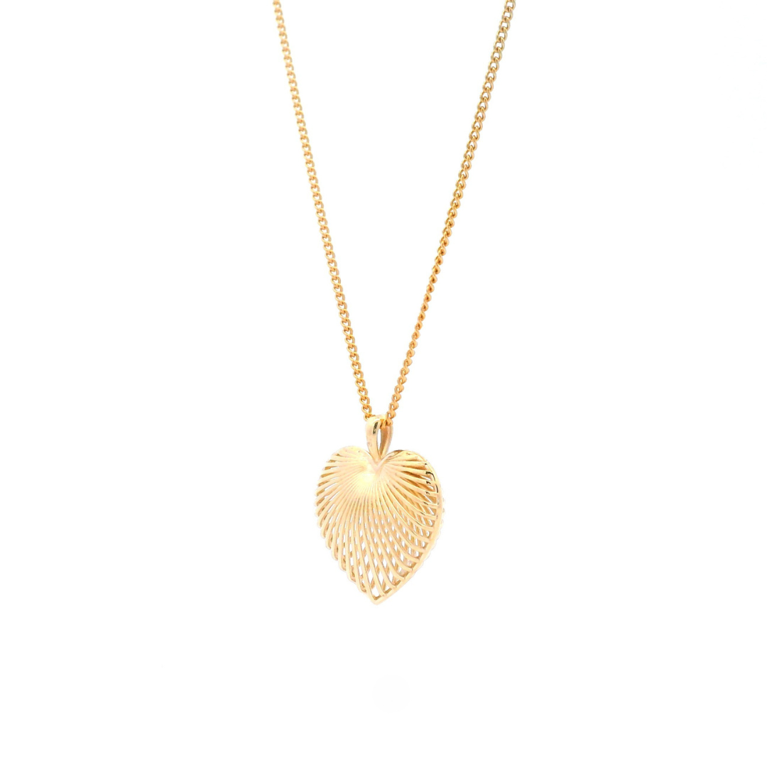 9ct yellow gold puff heart pendant with polished open wire design and fixed pendant runner. Chain sold separately.