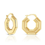 9ct yellow gold hoop earrings with puff octagonal tubing design