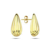 9ct yellow gold puff pear stud earrings with ridged textured surface