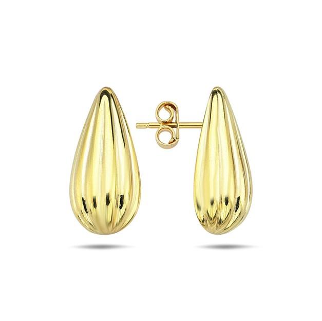 9ct yellow gold puff pear stud earrings with ridged textured surface