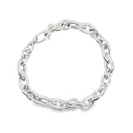 Sterling silver Quinn bracelet featuring oval links and double pear-shaped feature links, secured with a parrot clasp.