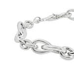 Sterling silver Quinn bracelet featuring oval links and double pear-shaped feature links, secured with a parrot clasp.
