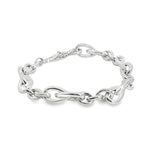 Sterling silver Quinn bracelet featuring oval links and double pear-shaped feature links, secured with a parrot clasp.