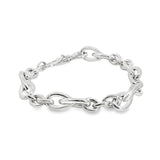 Sterling silver Quinn bracelet featuring oval links and double pear-shaped feature links, secured with a parrot clasp.
