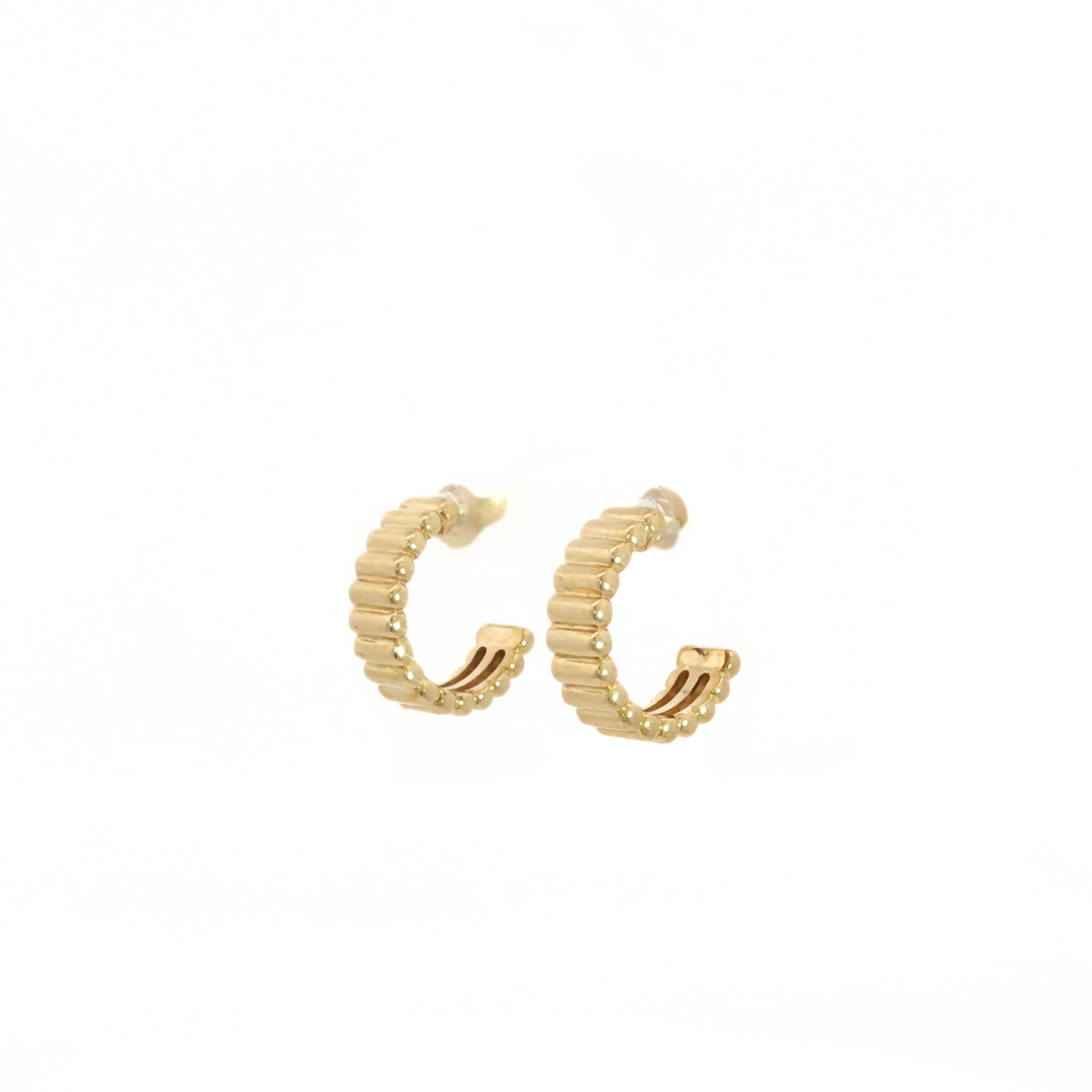 9 ct yellow gold ridged cuff stud earrings featuring a textured cuff design with post and butterfly fittings.